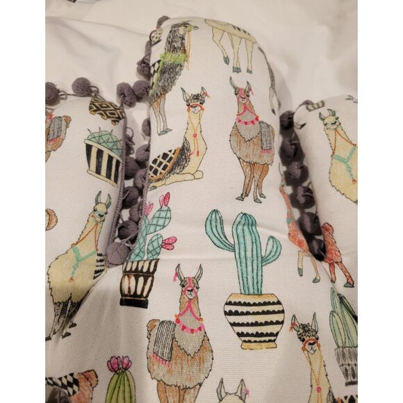 Cactus Shaped Llama & Cactus Print Pillow With Pom-Pom Trim - Picture 2 of 6